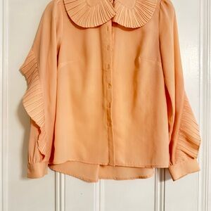 Chic Pleated Collar Blouse in Soft Peach With Ruffle